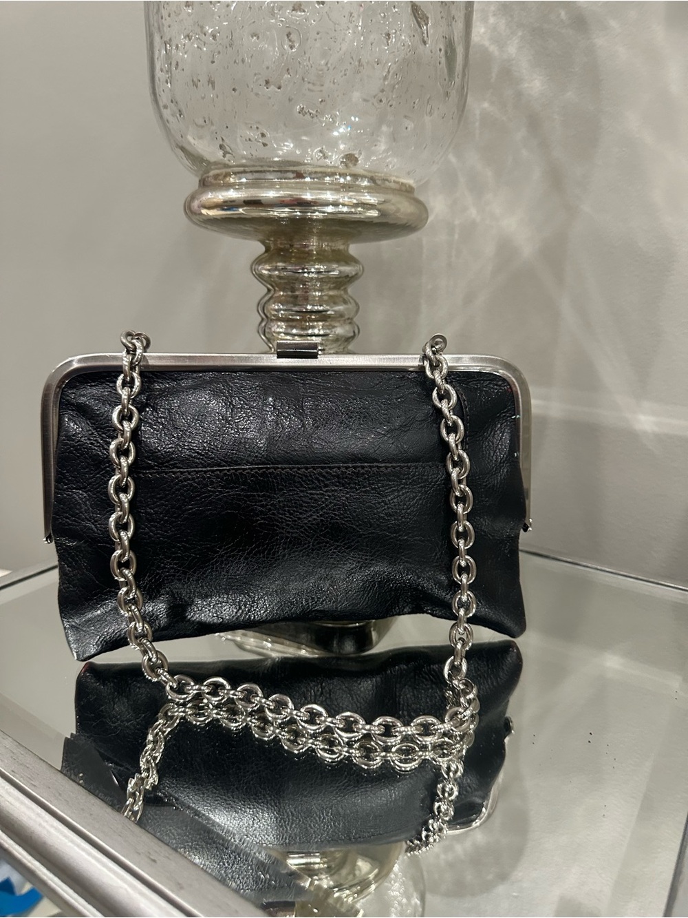 Clark’s Classic Black Leather Chain-Handle Clutch
